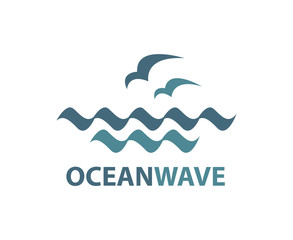 ocean logo with waves and seagulls