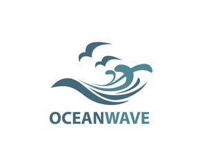 ocean logo with waves and seagulls