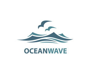 Obraz premium ocean logo with waves and seagulls