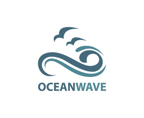 ocean logo with waves and seagulls