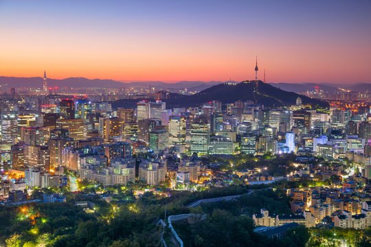Seoul. Cityscape image of Seoul downtown during summer sunrise.