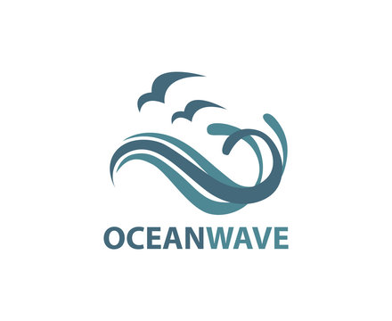 ocean logo with waves and seagulls