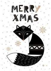 Chrismas card in scandinavian style. Fox