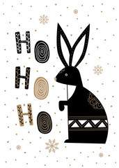 Chrismas card in scandinavian style. Rabbit