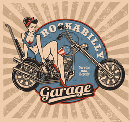 Pin up girl on motorcycle (color version) (raster version)
