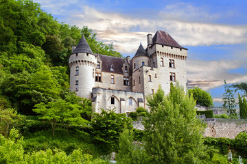 Fototapeta na wymiar Le château de La Roque Gageac vu depuis la Dordogne. Dordogne. Nouvelle Aquitaine 