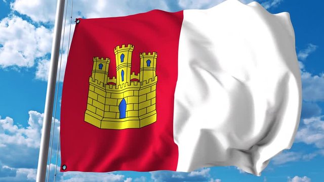Waving flag of Castilla-La Mancha, an autonomous community in Spain