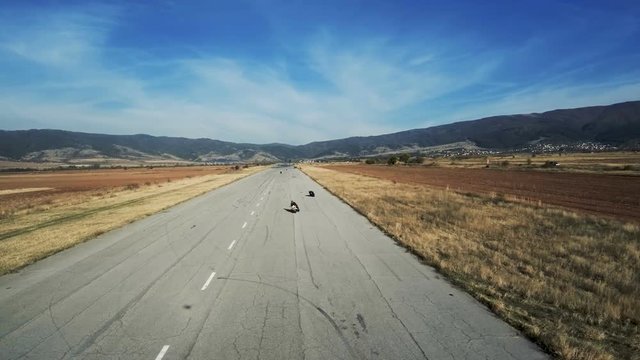 Sapareva Banya, Bulgaria - October 15, 2017: High end biker in action training on an abandoned former air-strip