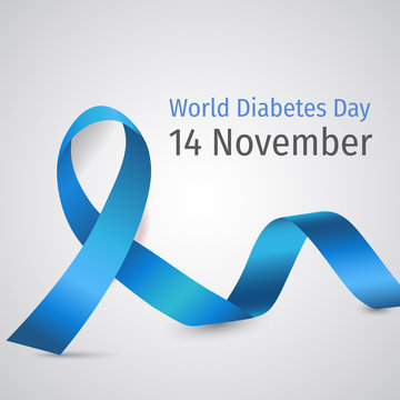 Blue Circle, Globe and Reminder Date of World Diabetes Day, Vector Illustration.