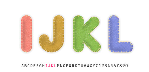 Uppercase realistic letters I, J, K, L made of color felt fabric. For festive cute design. - 178558341