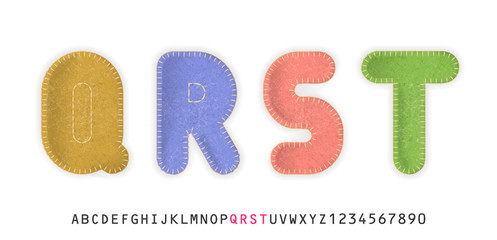 Uppercase realistic letters Q, R, S, T made of color felt fabric. For festive cute design. - 178558572
