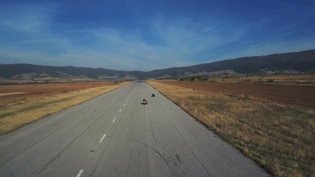 Sapareva Banya, Bulgaria - October 15, 2017: High end biker in action training on an abandoned former air-strip