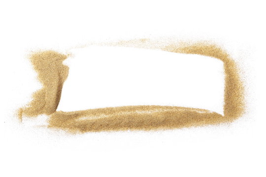 pile desert sand isolated on white background, frame texture