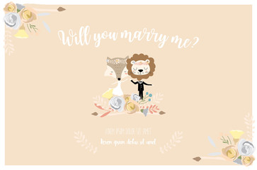 Rose pink collection for banners,Placards with leaf,flower,lion,fox,bird,bride,groom and ribbon