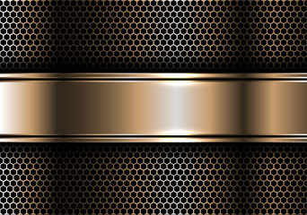 Abstract gold banner overlap on hexagon mesh design modern luxury futuristic background texture vector illustration.