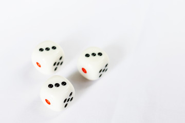 Three dices have triple three point isolated on white background.