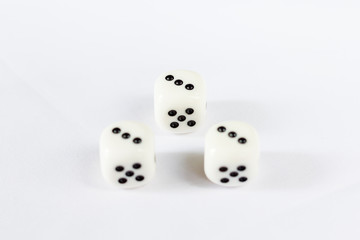 Three dices have triple three point isolated on white background.