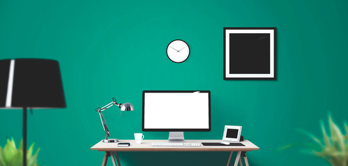 Desktop computer screen isolated. Front view.