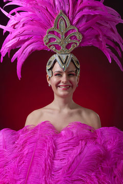  Beautiful girl in carnival costume .