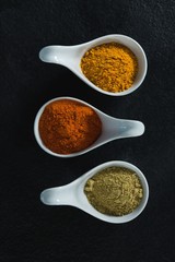 Various type spices on spoon