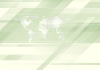 Green tech geometric background with world map
