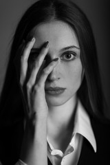 Fototapeta premium Black and white portrait of a beautiful woman.