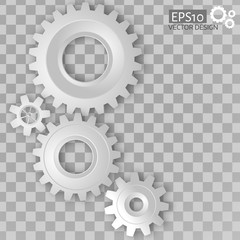 White 3d gears on the transparent gray background