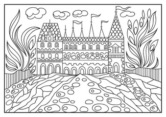 Graphical illustration of a castle on the background of nature 1