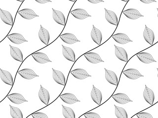 abstract repeating linear leaves vector pattern, , flower, skeleton leaves, pattern of grass vine is on swatches panel.