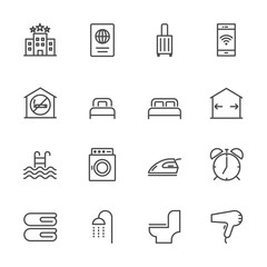 Hotel service, Simple thin line hotel icons set, Vector icon design