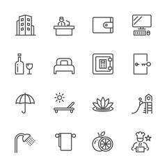 Hotel service, Simple thin line hotel icons set, Vector icon design