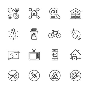 Hostel & Hotel icon set. Traveler and Backpacker. Vector line icon