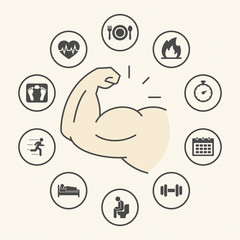 Simple rounded icons set. Strategies for Weight Loss, Obesity concept, Healthy and lifestyle concept