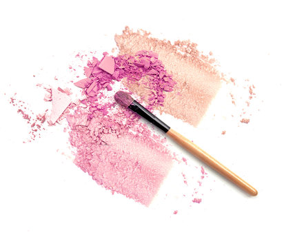 Blush make up on crushed powder cosmetic