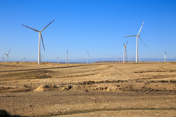 Wind power in desert of Xinjiang, China.
