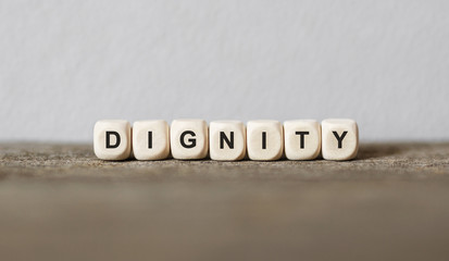 Word DIGNITY made with wood building blocks