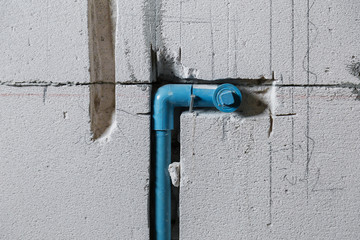 electricity wire construction with light brick mass wall house design concept