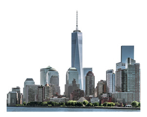 One World Trade Center, landmarks of New York City and high-rise building in Lower Manhattan, isolated white background with clipping path - Powered by Adobe