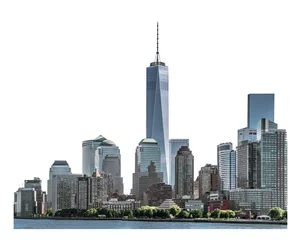 Papier Peint photo autocollant construction de la ville One World Trade Center, monuments de New York et immeuble de grande hauteur dans le Lower Manhattan, fond blanc isolé avec un tracé de détourage