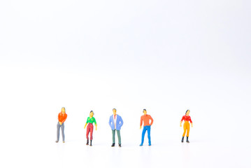 group of Toy, miniature figures of human with Different occupation on white background