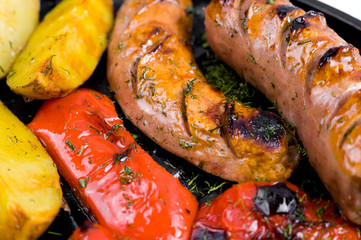 grilled sausages, macro
