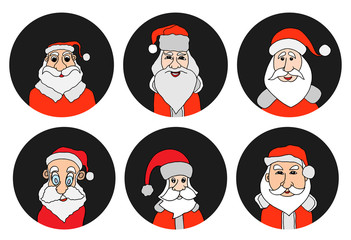 Santa Claus colorful round icons set.
