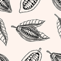Seamless pattern of cocoa beans.
