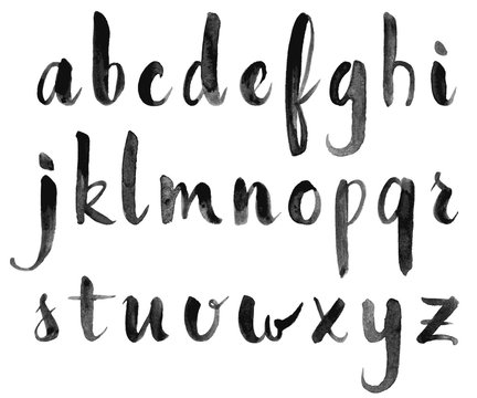 Watercolor hand drawn alphabet. Vector illustration. Brush painted letters.