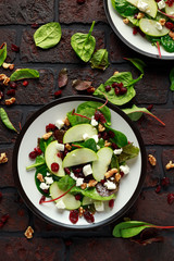 Homemade Autumn Apple Cranberry Salad with walnut, feta cheese and vegetables