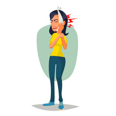 Woman With Toothache Vector. Sad Unhappy Girl. Feel Aching Bad Tooth. Sorrowful Man Having A Strong Toothache. Isolated Flat Cartoon Character Illustration