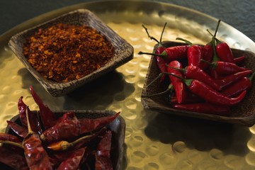 Red Chilies, dried red chili pepper and crushed red pepper in