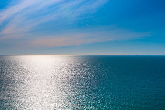 Tranquil sea and blue sky landscape