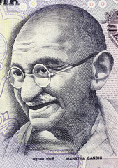 Biella, Italy - October 29, 2017. Banknote with Mahatma Gandhi portrait. Reserve Bank of India