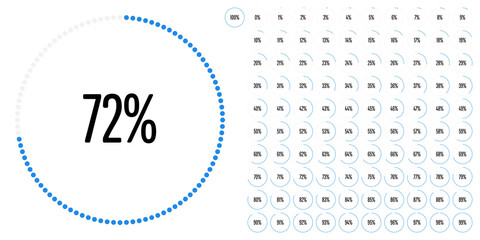 Set of circle percentage diagrams from 0 to 100 ready-to-use for web design, user interface (UI) or infographic - indicator with blue